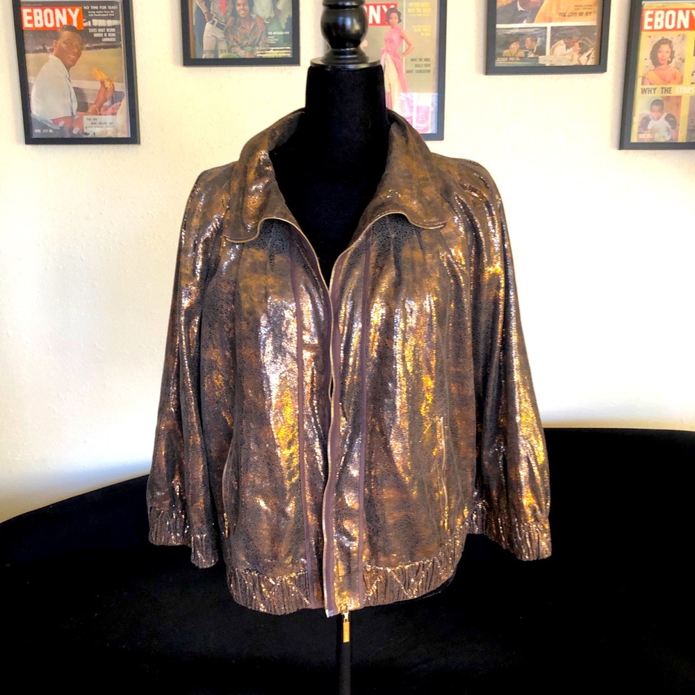 ST JOHN Metallic Lamb Leather Jacket